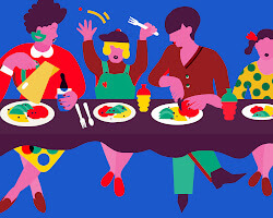 group of people gathered around a table, discussing their experiences at restaurants without tipping