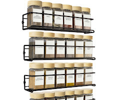 Wall-mounted spice rack that saves space.