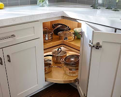 Lazy Susan that makes it easy to reach items in a corner cabinet.