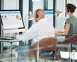 group of call center agents working together