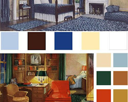 living room with a retro color palette