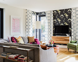 living room with bold patterns