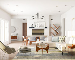 living room with mid-century modern furniture