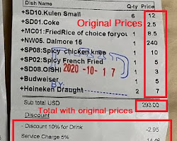 menu with prices that include a service charge