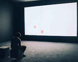 person sitting in front of a screen