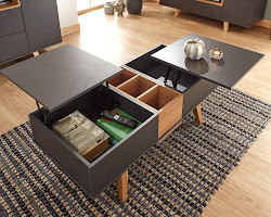 retro living room with a chest of drawers that doubles as a coffee table