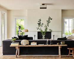 retro living room with a television hidden in a vintage cabinet